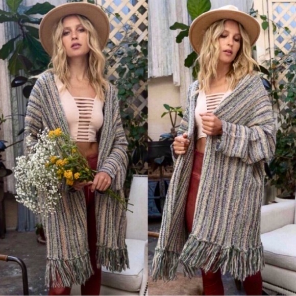 POL Boho Multicolored Fringe Hem Cardigan – Long Sleeve Winter Streetwear Coat - Picture 5 of 5